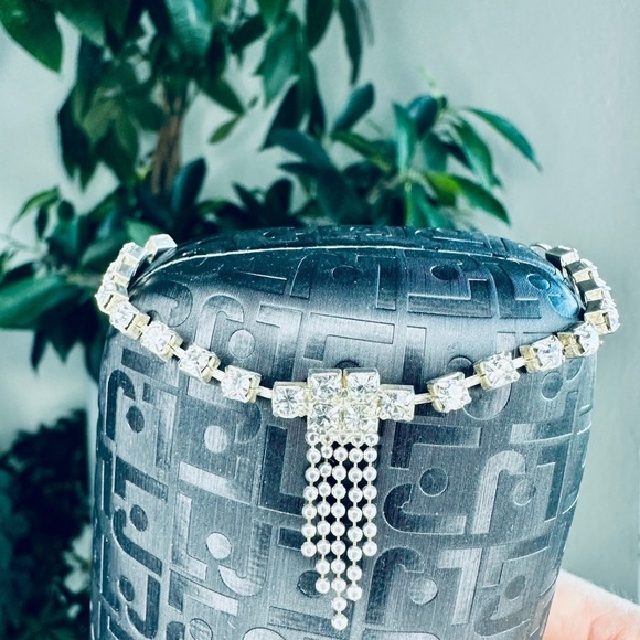 Vintage jewelry set necklace, earrings, bracelet rhinestone shiny dangly - Picture 3 of 11